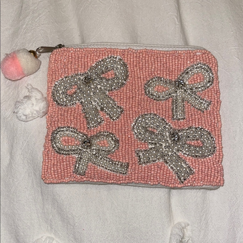 Francesca's Collections Pink Beaded Pouch with Silver Accents